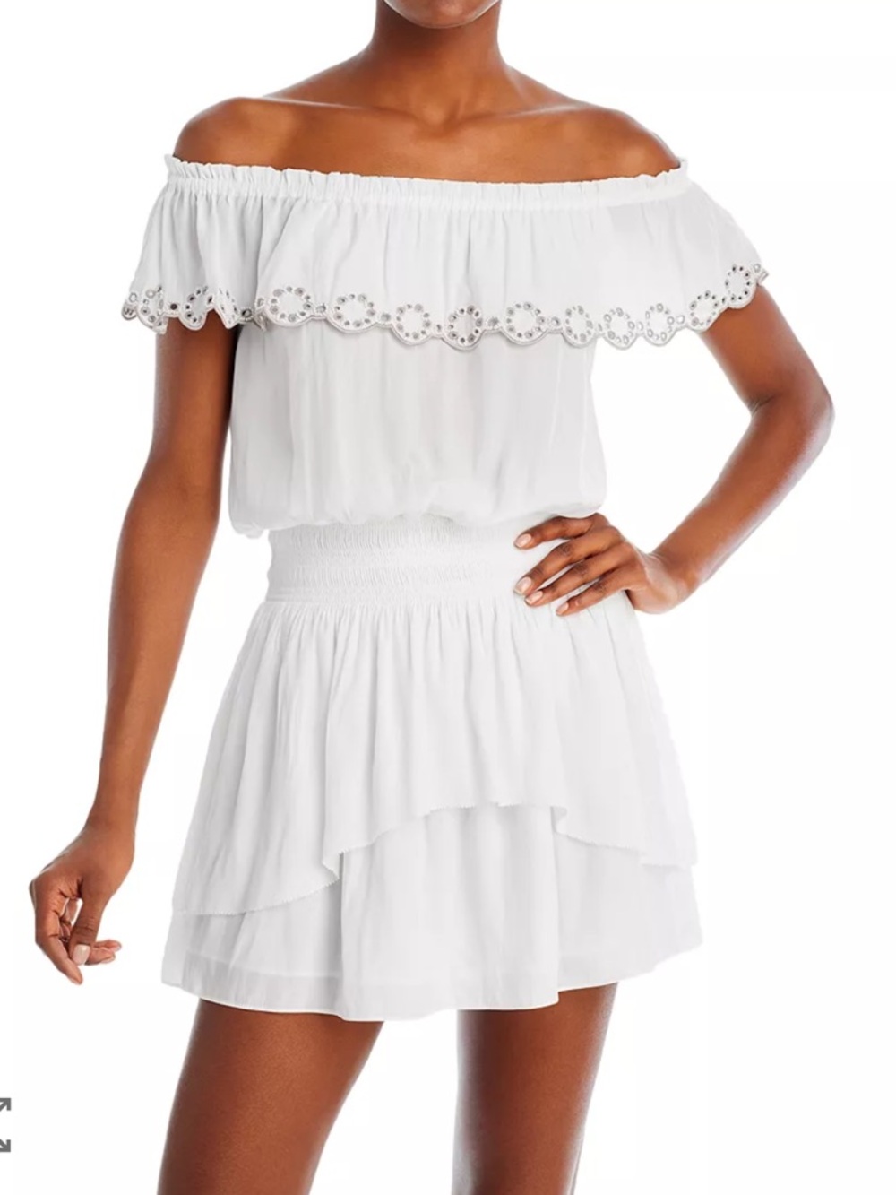 Ramy Brook Cynthia dress embroidered  beaded trim White Beach Bridal Graduation